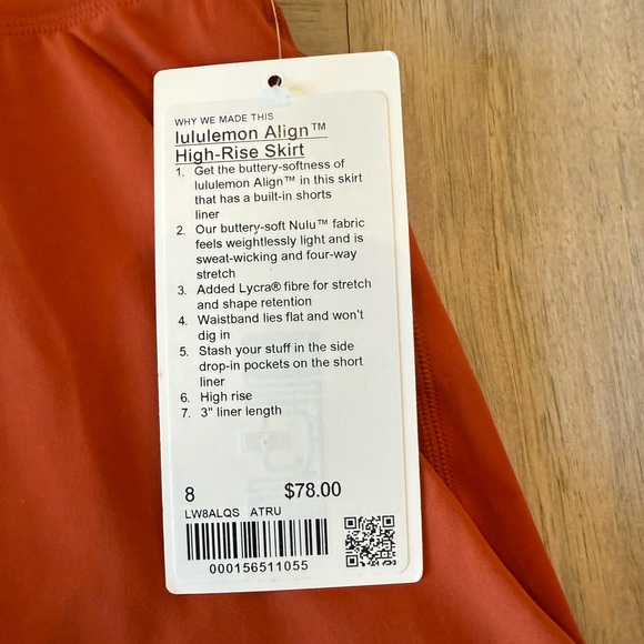 NWT lululemon Align™ High-Rise Skort, Autumn Rust / Size 8 - Picture 8 of 13